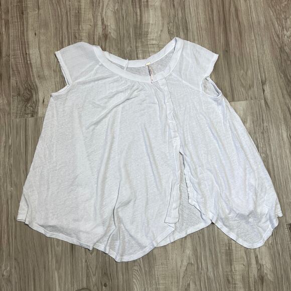 Free People Keep It Casual White Linen Blend Oversized Boho Split Tee Size XS - Picture 3 of 9